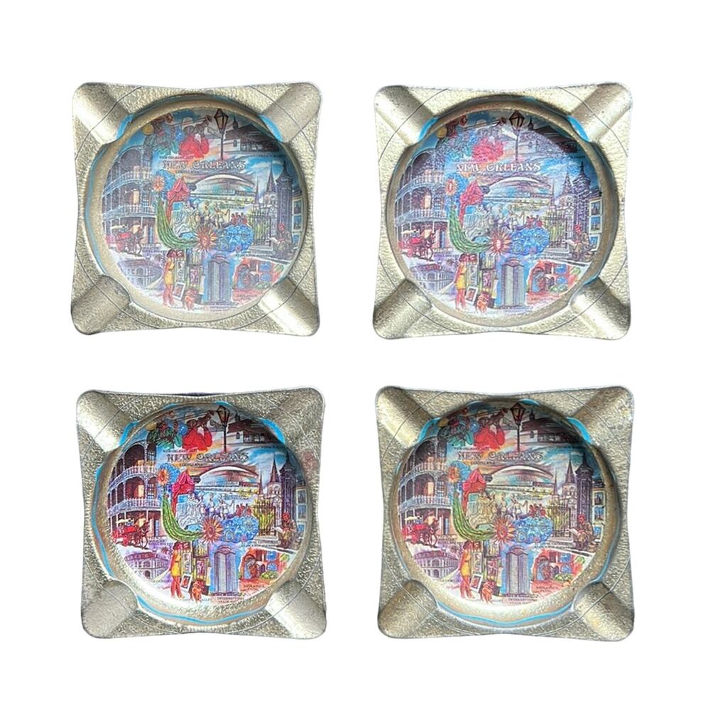 Vintage | Souvenir Brass New Orleans Louisiana Ashtrays Set of 4
